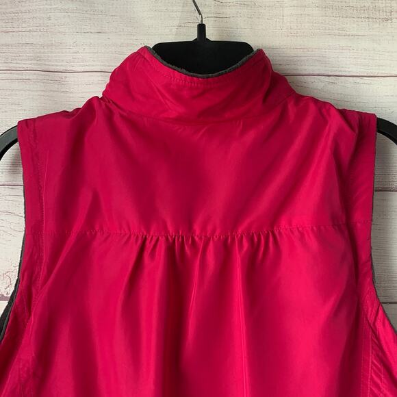 Charcoal Gray and Pink Reversible Zip Up Vest Fleece Embroidered Floral - Picture 12 of 16